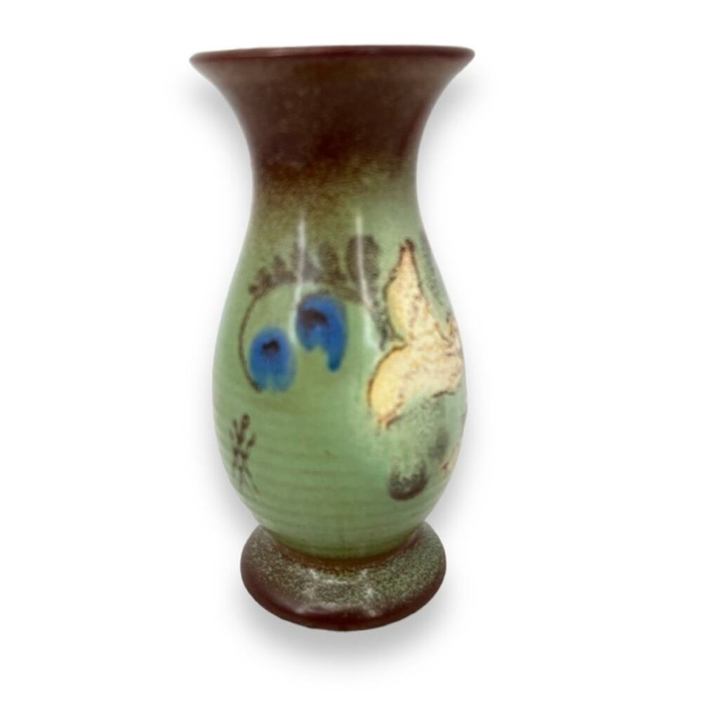 Bud Vase stoneware green brown floral glazed made in Germany